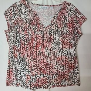 Liz Claiborne Large Capped Sleeve 100% cotton Multicolored Vneck Top